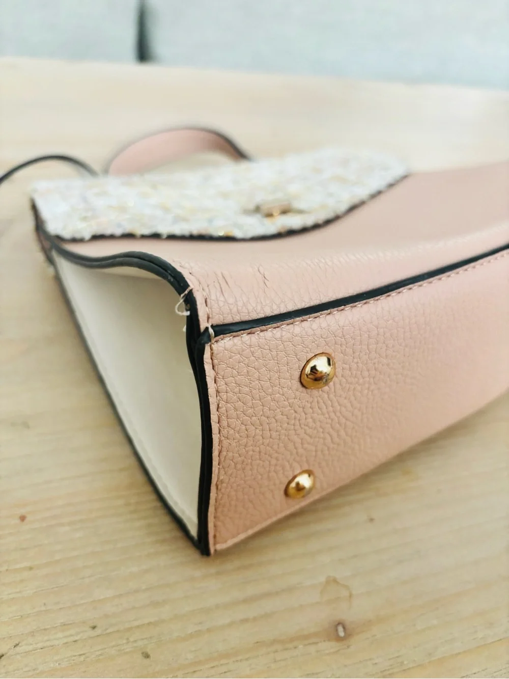 Dune London Blush Pink Tweed‎ Top Handle Satchel Crossbody Purse Bag
